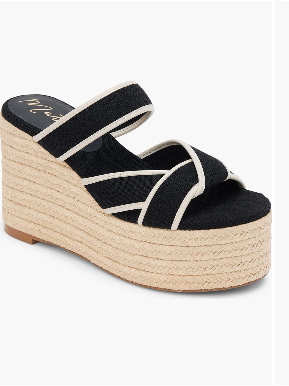 Matisse Black Platform Espadrille Wedge Sandal with Cream Trim never worn